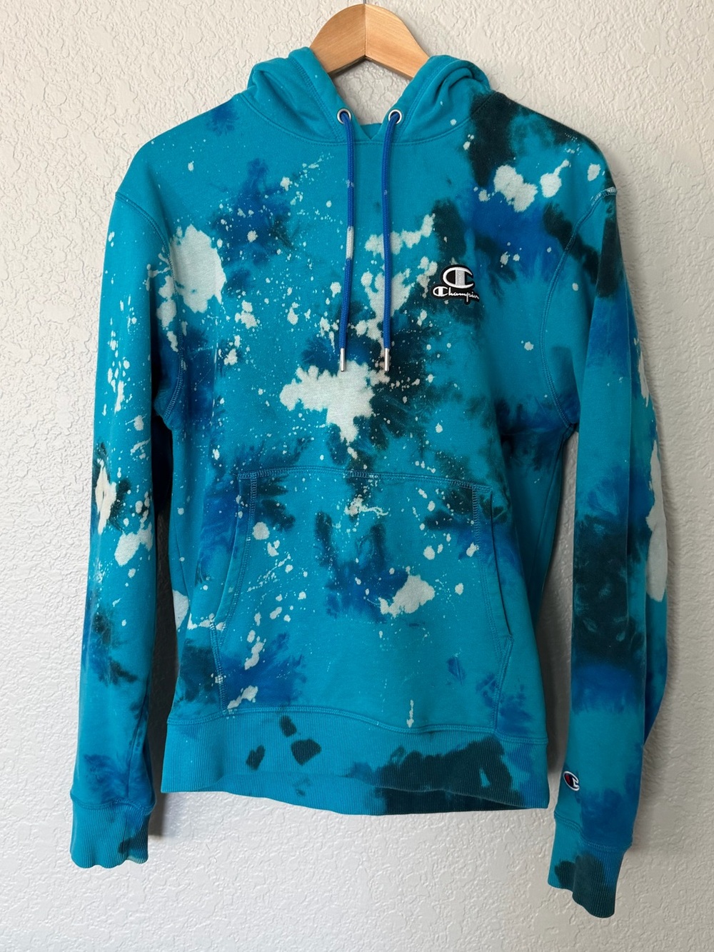 Champion Teal Blue Pullover Hoodie Swearshirt with Logo Size Small